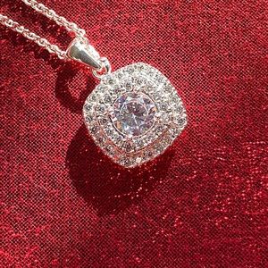 ♥️💖 Sterling Silver Halo CZ Necklace and Earrings